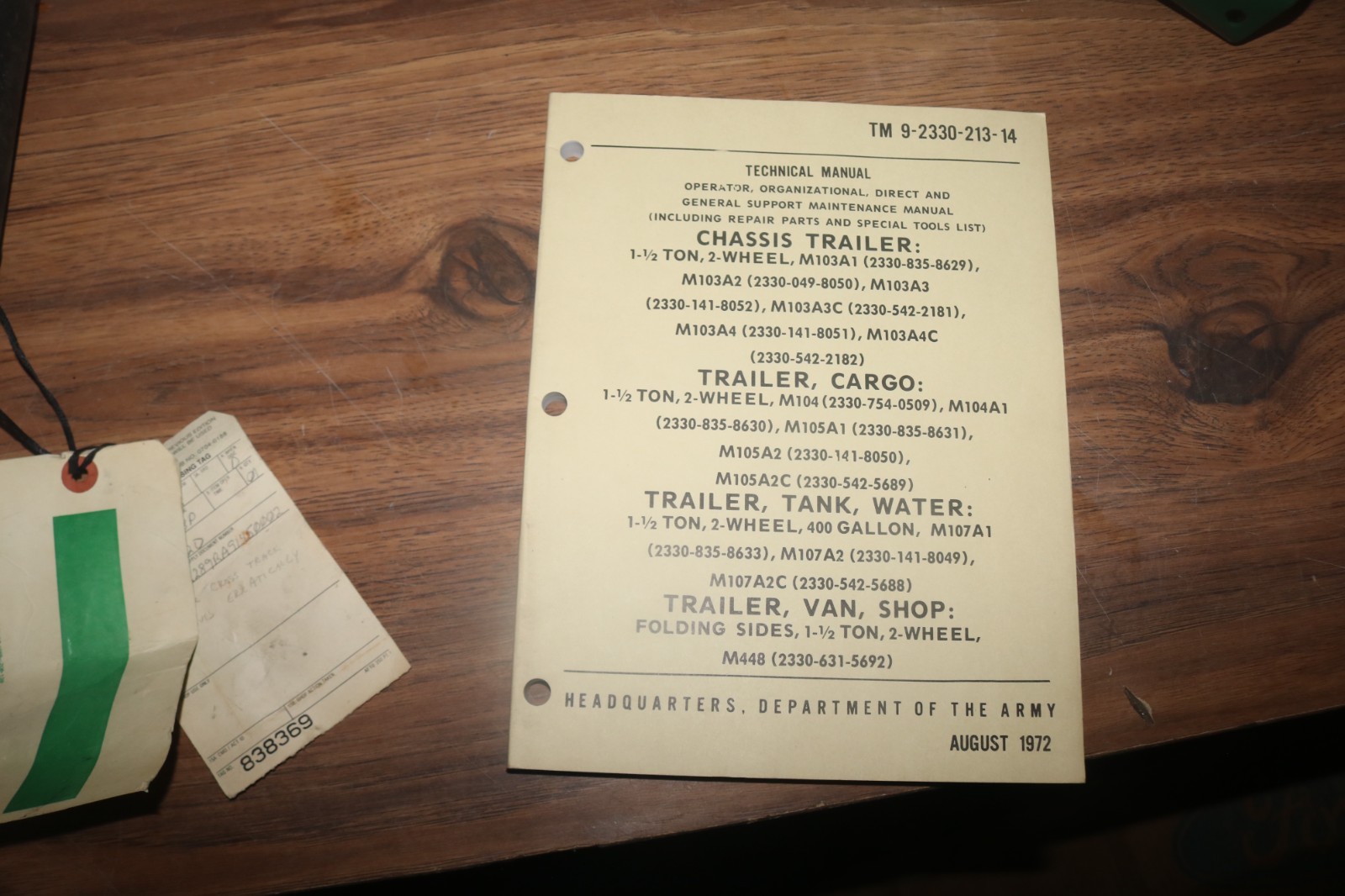USGI M103A2 A3 A4 M104 A1 M105 A1 A2 M107  1.5 Ton trailer maintenance manual