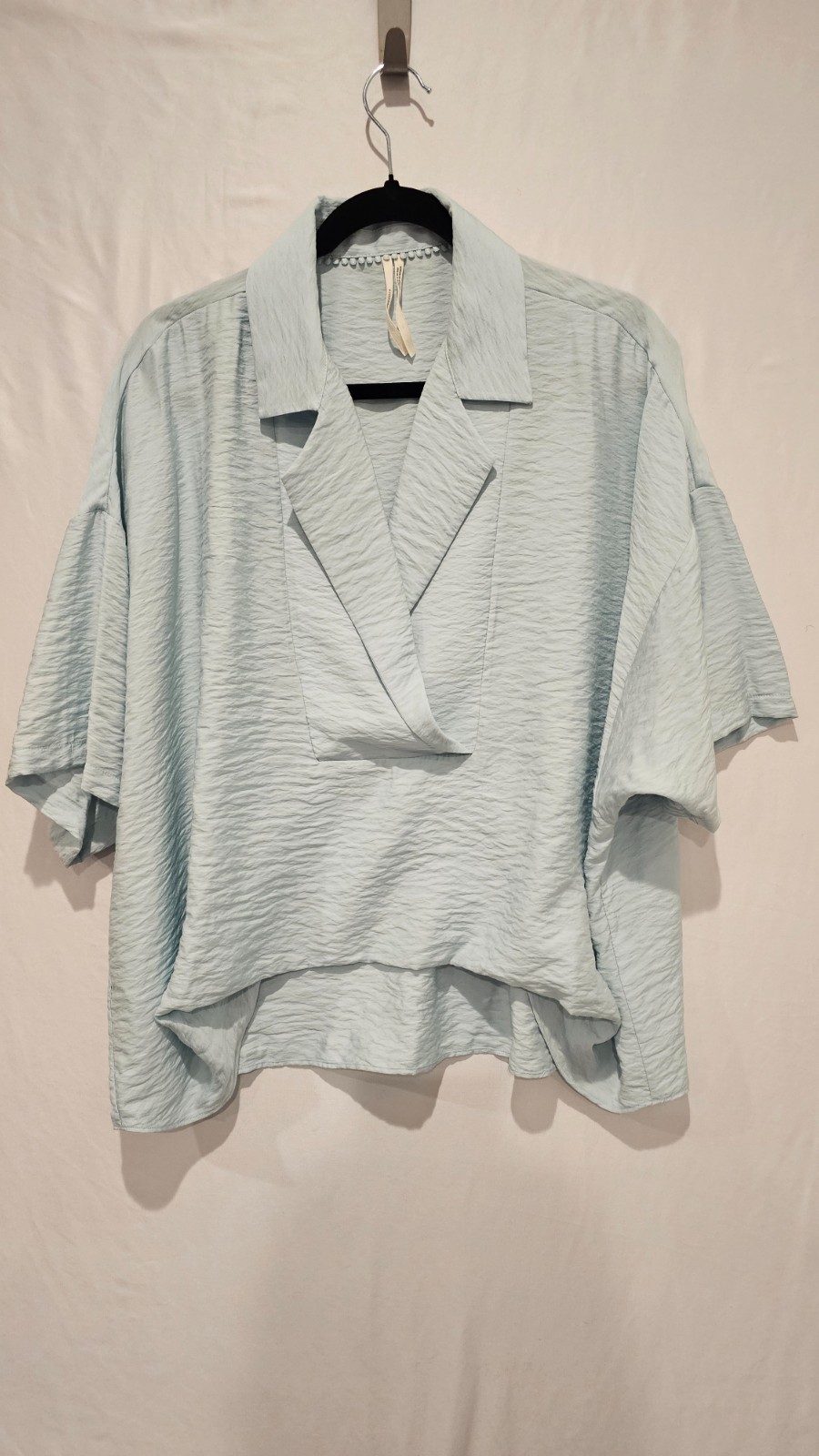 Anthropologie The Dylon Wide Placket Top Short Sleeve Blue Textured Blouse M