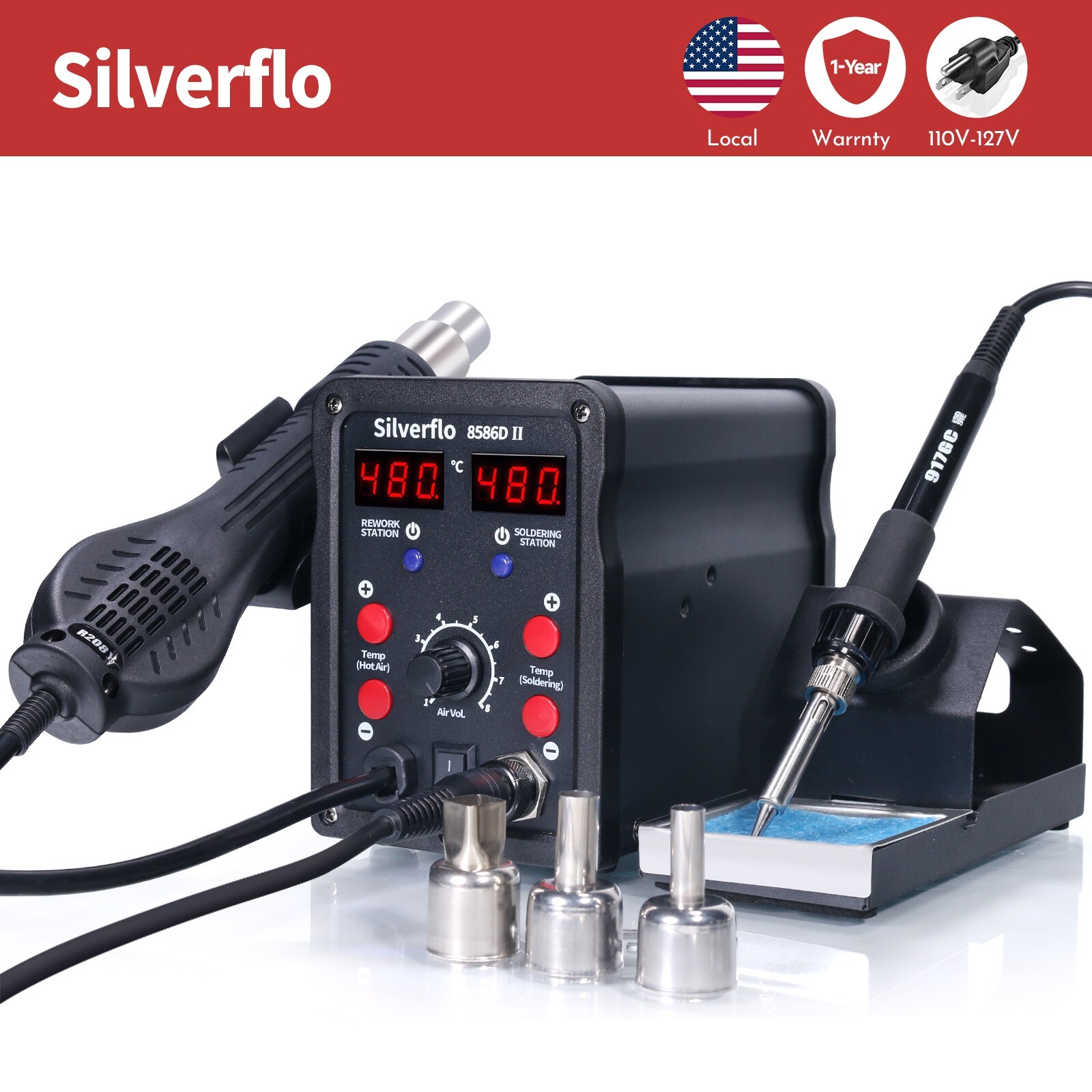 Silverflo 750W Soldering irons guns 2 in 1 soldering Rework Station LED Digital Silverflo 750W Soldering irons guns 2 in 1 soldering Rework Station LED Digital