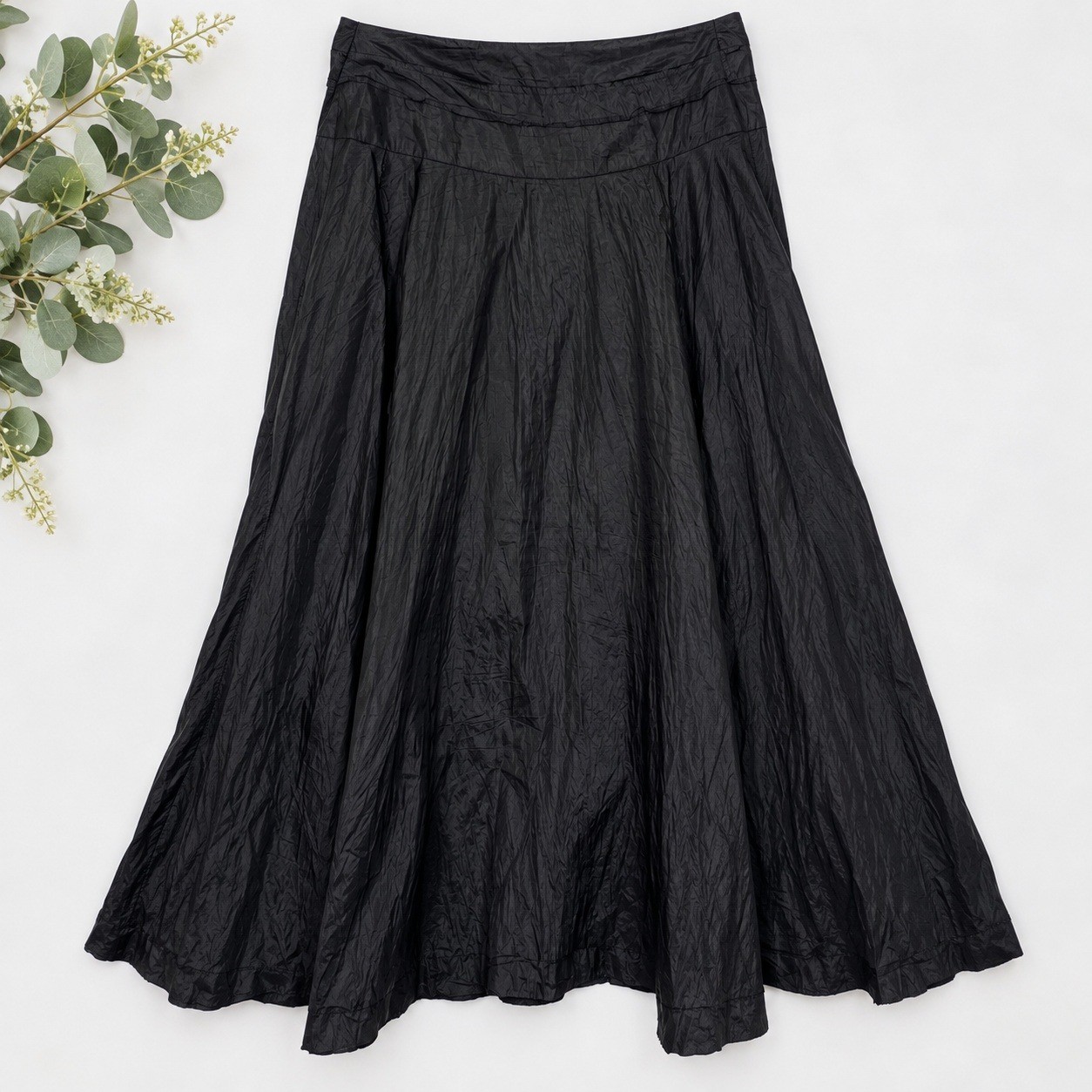 Vintage Judy Tampa 100% Silk Crinkle Maxi Skirt Black Made in USA Size S