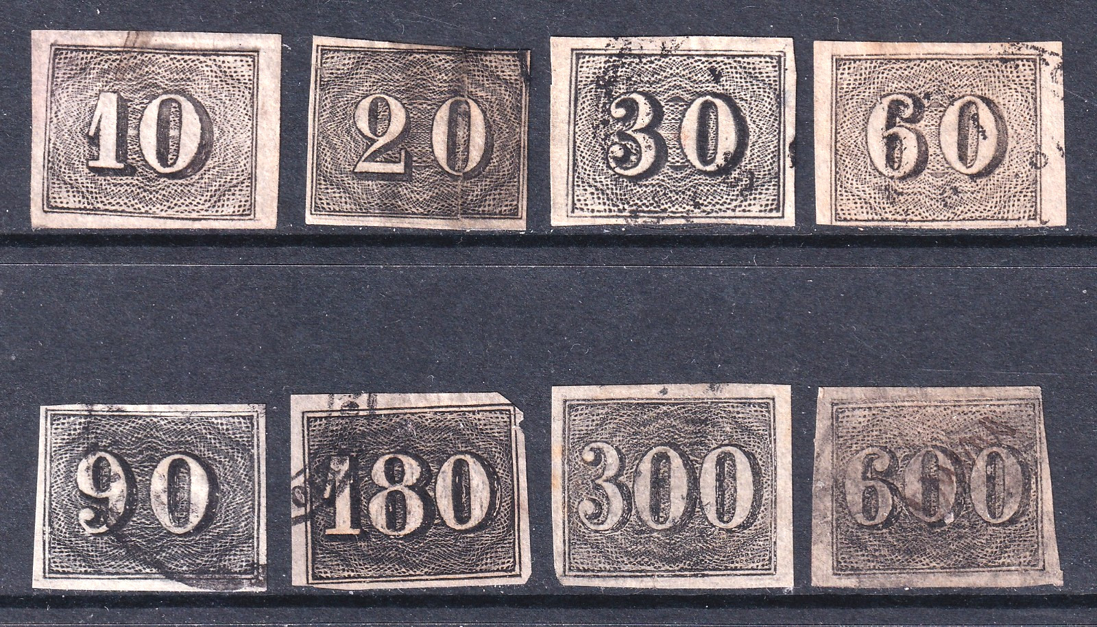 Brazil good used 1850 imperf values in black