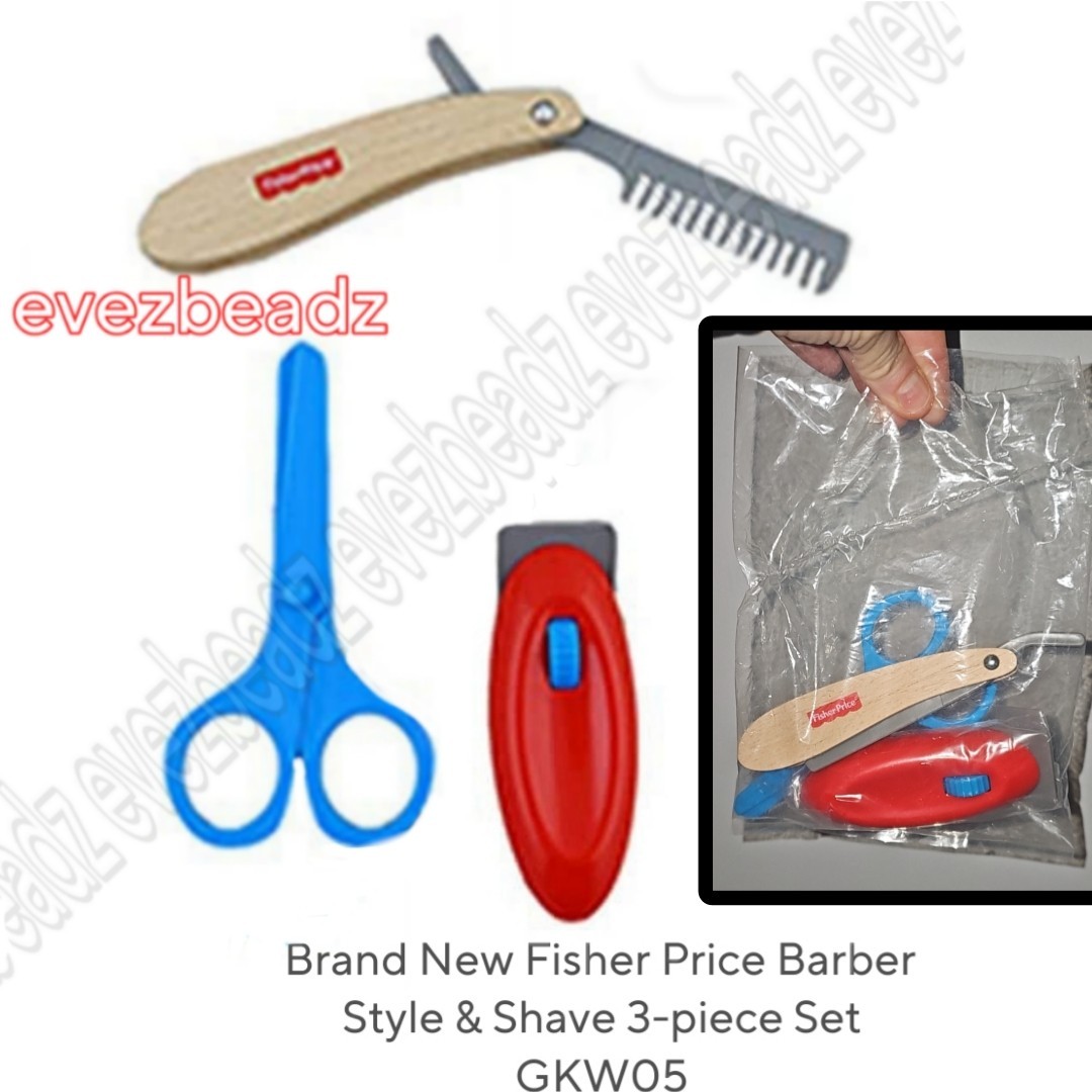 EvezBeadz 2020 Fisher Price GKW05 Style Shave Barber Set New Bag Pretend Play 