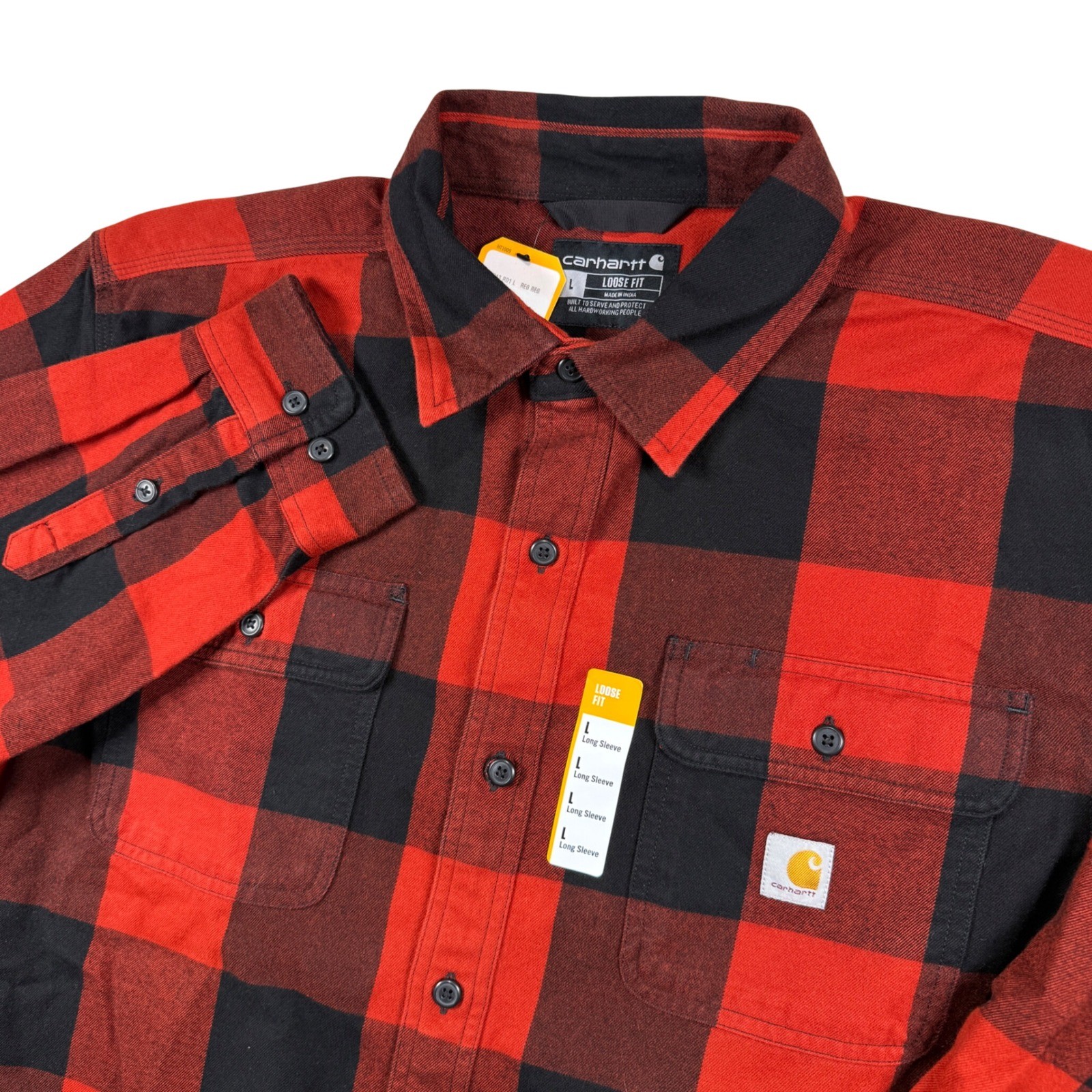 Carhartt Flannel Shirt Mens L Red Buffalo Plaid Loose Fit Heavyweight TW4451-M Carhartt Flannel Shirt Mens L Red Buffalo Plaid Loose Fit Heavyweight TW4451-M