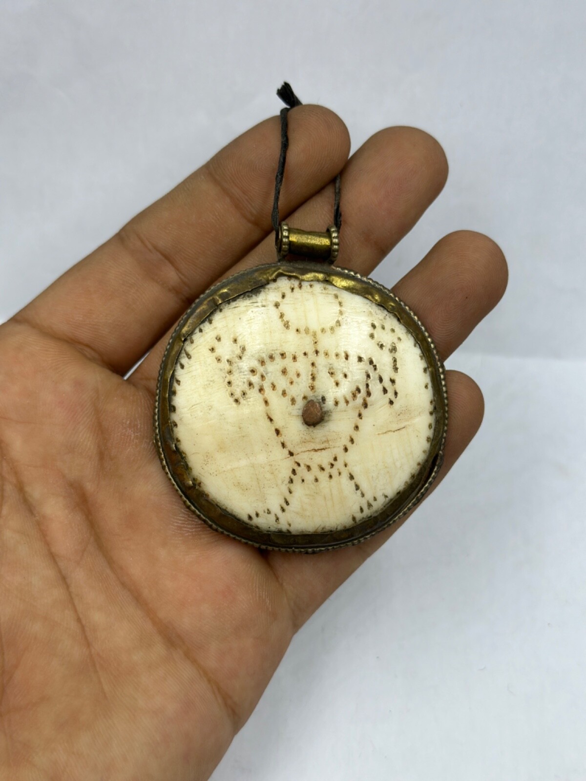 Antique handmade old brass pendent with shell near eastern