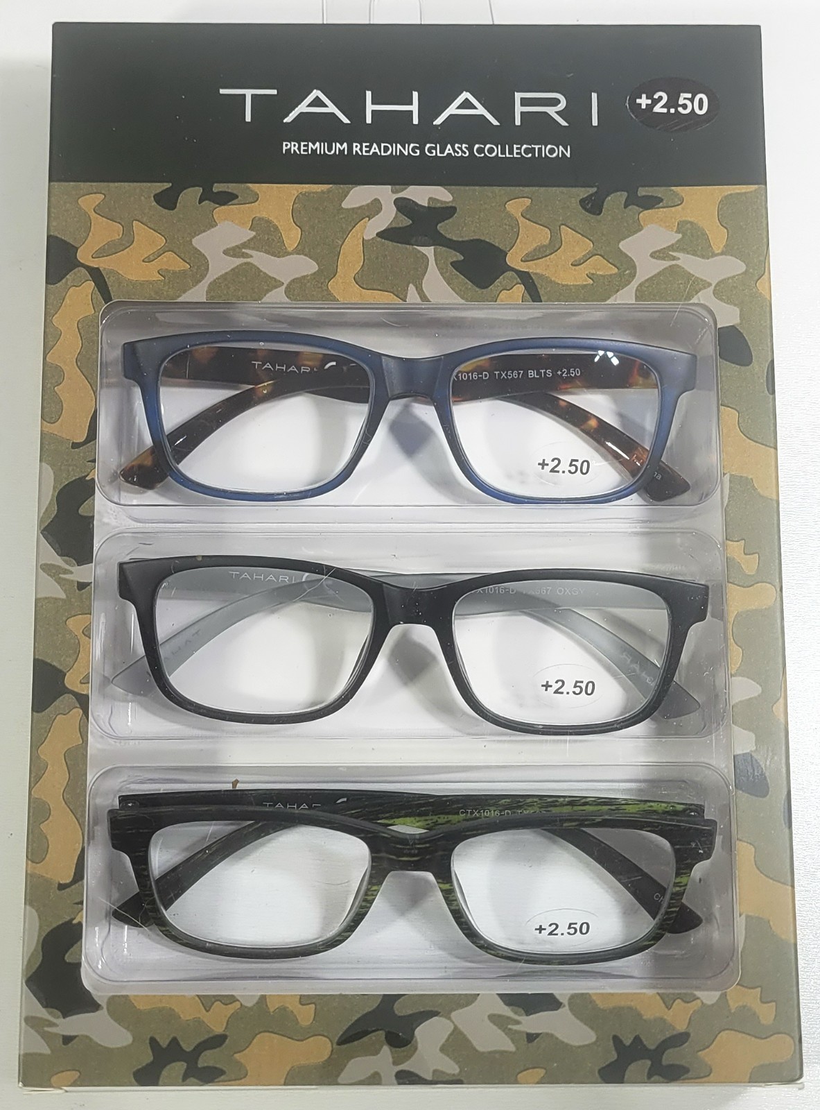 TAHARI Premium 3-Pack Reading Glasses Multi Color +2.50 (Blue/Black/Green)