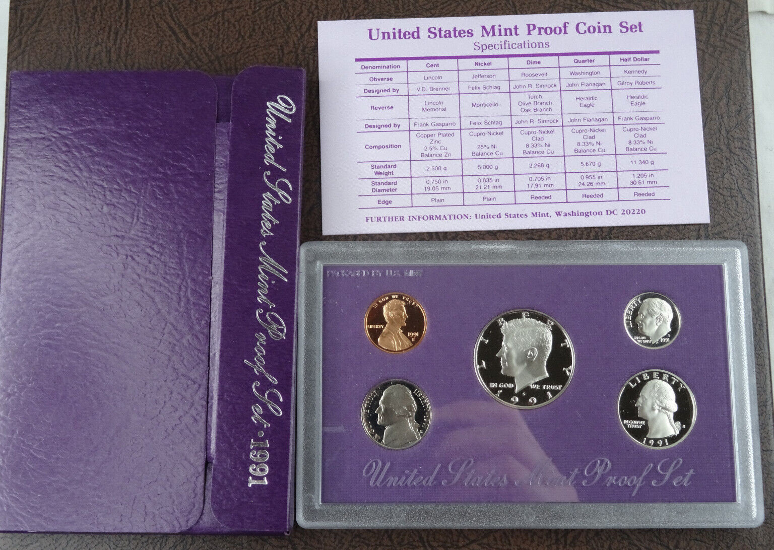 1991-S US Mint Proof Set 5 Coin Set OGP COA Original Government Packaging 1991-S US Mint Proof Set 5 Coin Set OGP COA Original Government Packaging