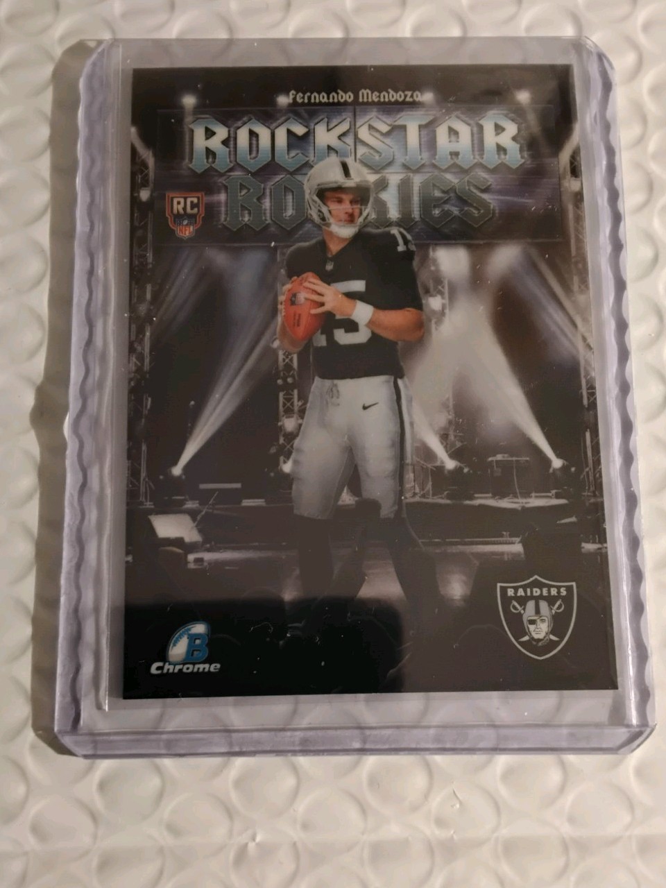 Fernando Mendoza 2026 Bowman Football Chrome Rockstar Rookies RC RAIDERS Fernando Mendoza 2026 Bowman Football Chrome Rockstar Rookies RC RAIDERS
