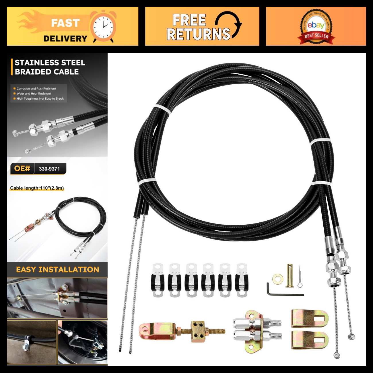 Universal Parking Brake Cable Kit - Complete Rear Disc/Drum Replacement Parts Universal Parking Brake Cable Kit - Complete Rear Disc/Drum Replacement Parts