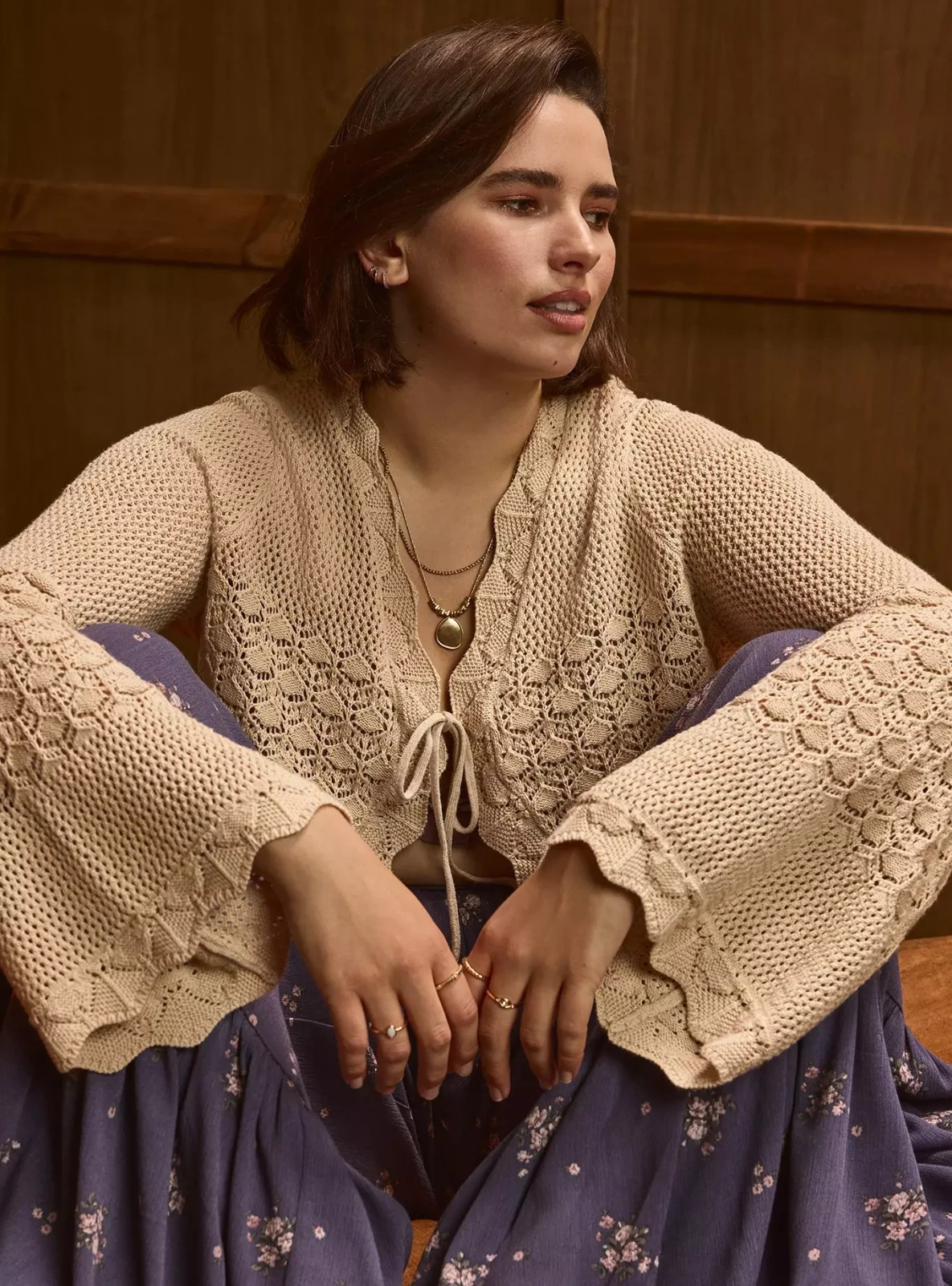Torrid Plus 2X Festi Cropped Tie Front Crochet Lace Cardigan Cement Beige NWT