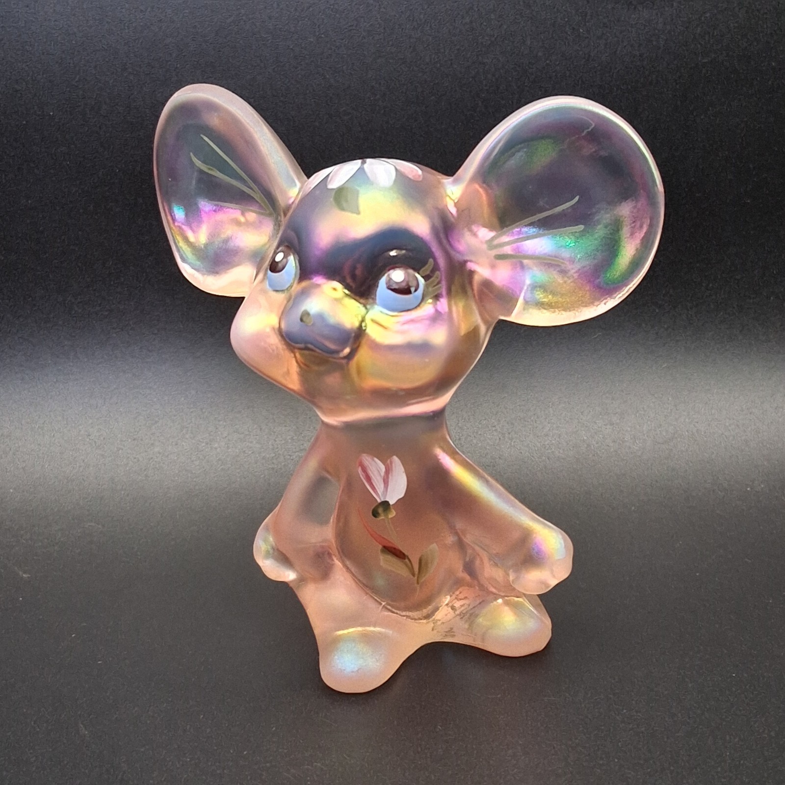 Vintage Fenton Pink opalescent glass Mouse Hand Painted Vtg signed By Artist Vintage Fenton Pink opalescent glass Mouse Hand Painted Vtg signed By Artist