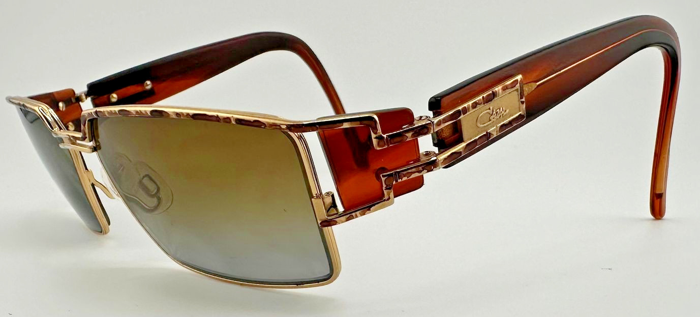 Cazal Authentic Vintage Eyeglasses Frames Only Gold Brown Print appx 55-18-125 Cazal Authentic Vintage Eyeglasses Frames Only Gold Brown Print appx 55-18-125
