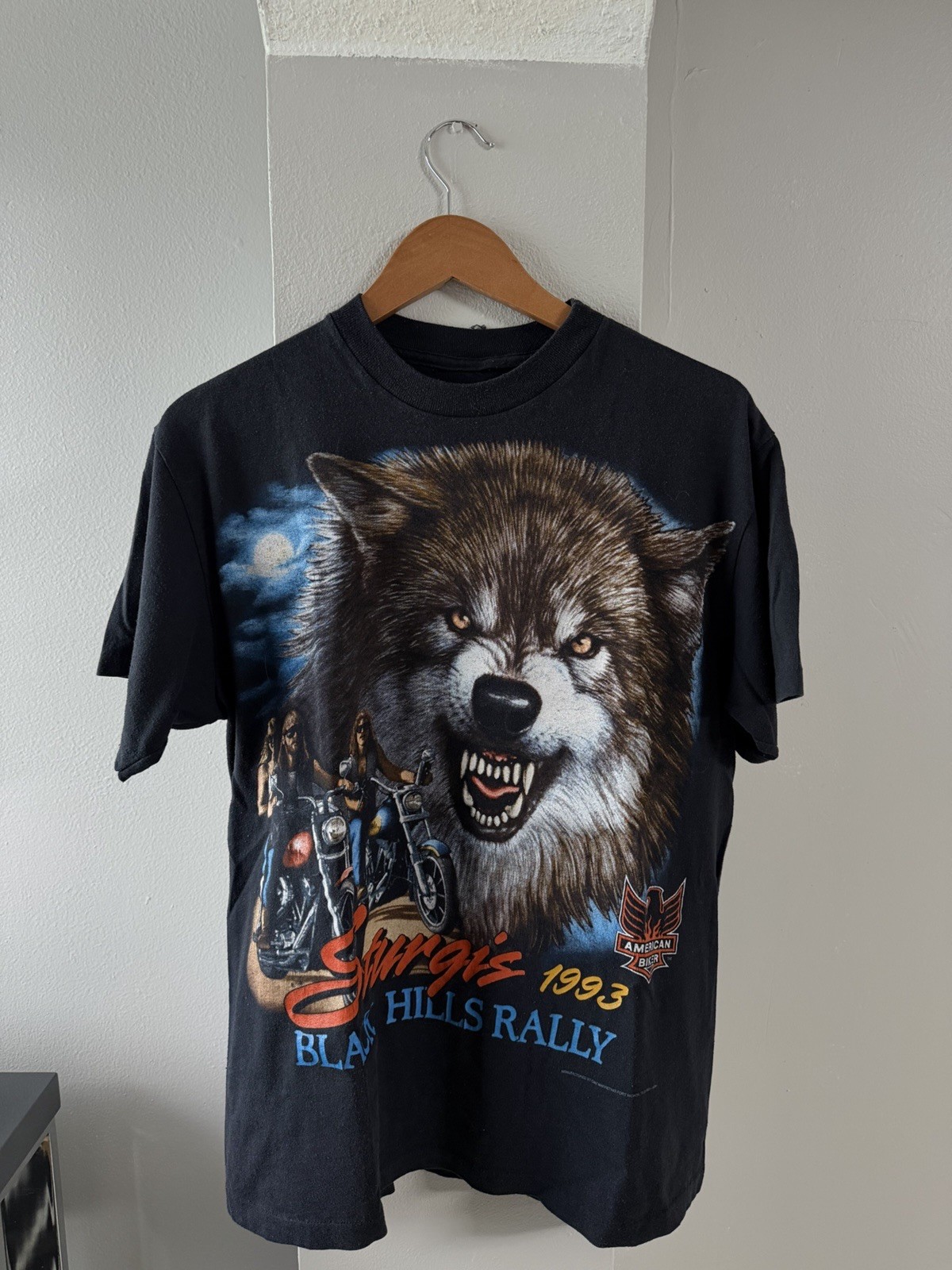 Vintage 1993 Sturgis Black Hills Rally Wolf Graphic T-Shirt USA