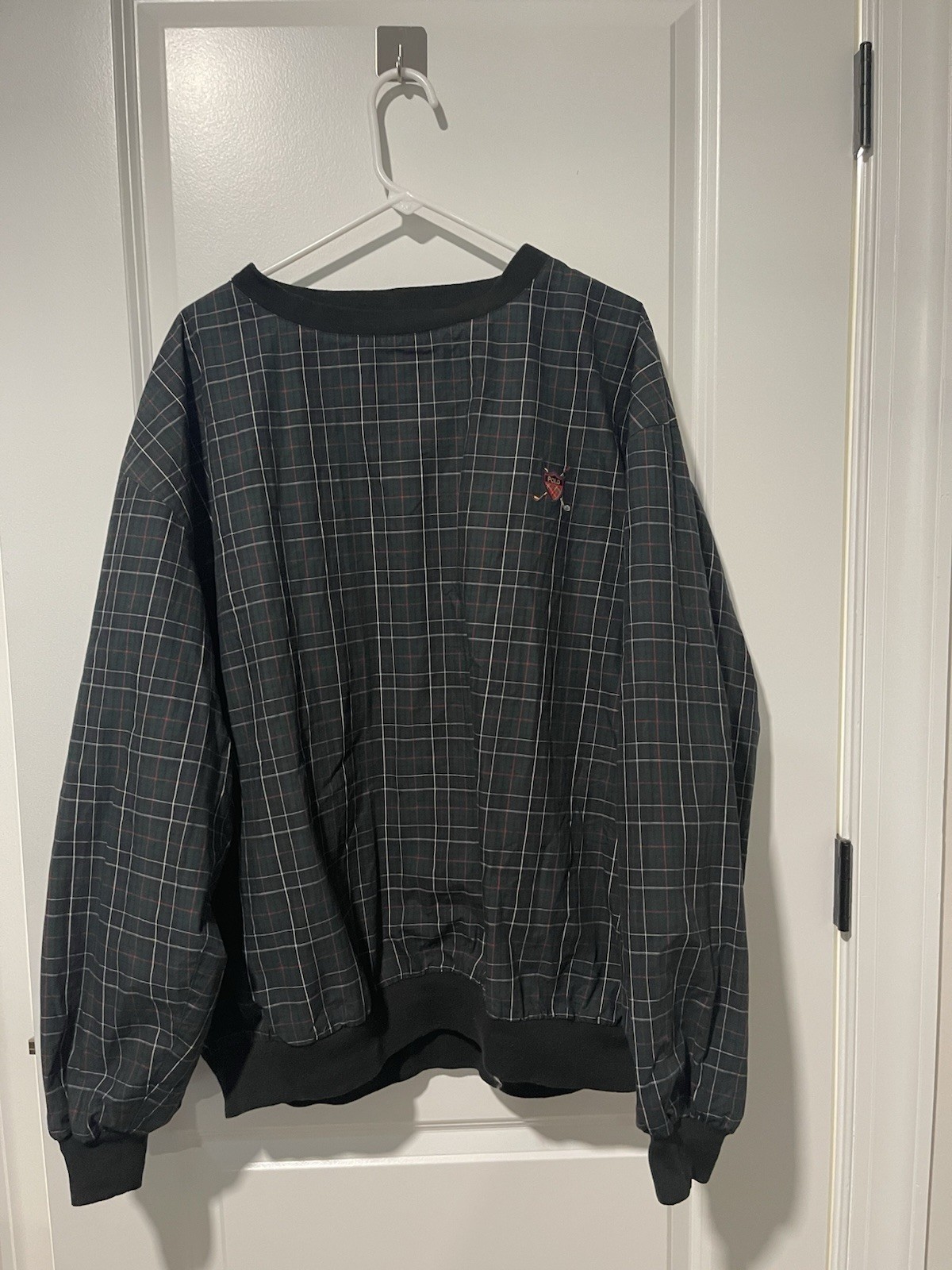VTG Polo Ralph Lauren Golf Size XXL Plaid Pullover Jacket Black Plaid