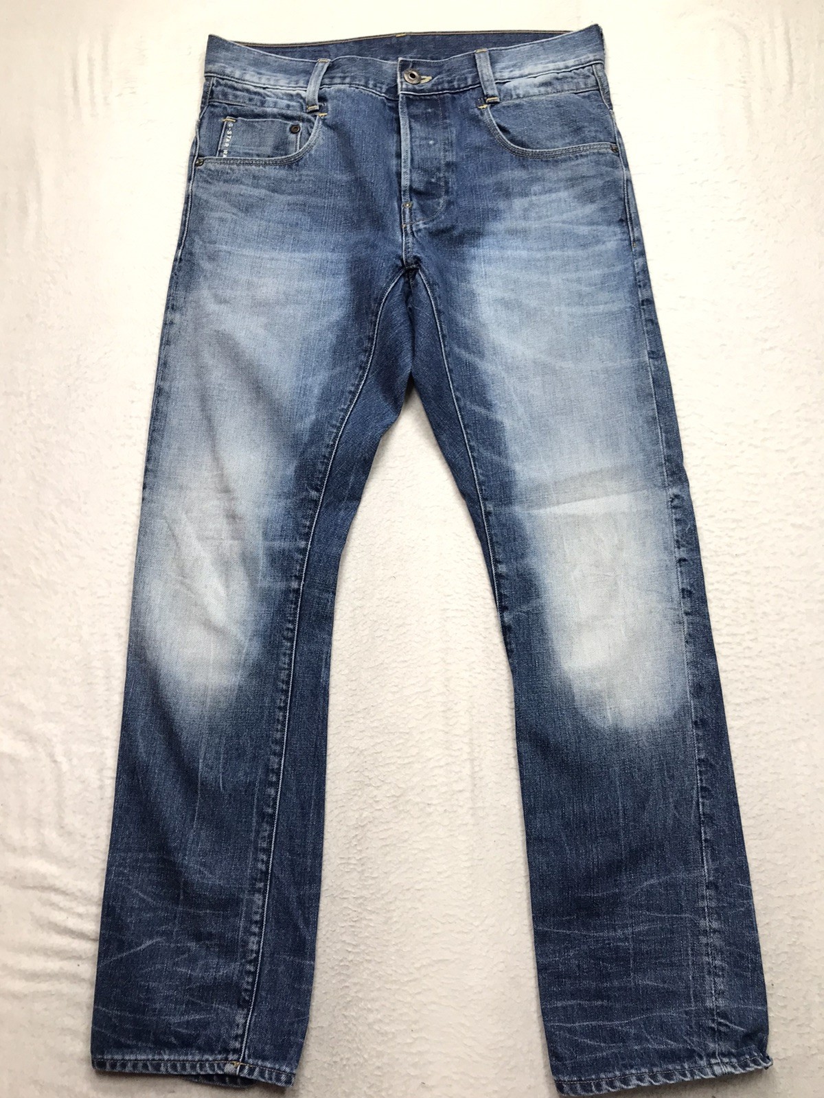 G STAR GS01 New Radar Jean Men 32x30 Slim Button Fly Whisker Acid Wash