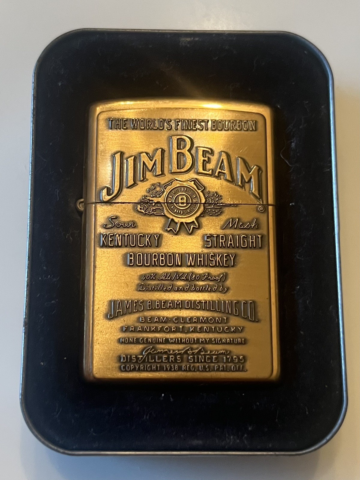 NEW / UNUSED Vintage 1998 Jim Beam Whiskey Brass Lighter and case August XIV NEW / UNUSED Vintage 1998 Jim Beam Whiskey Brass Lighter and case August XIV