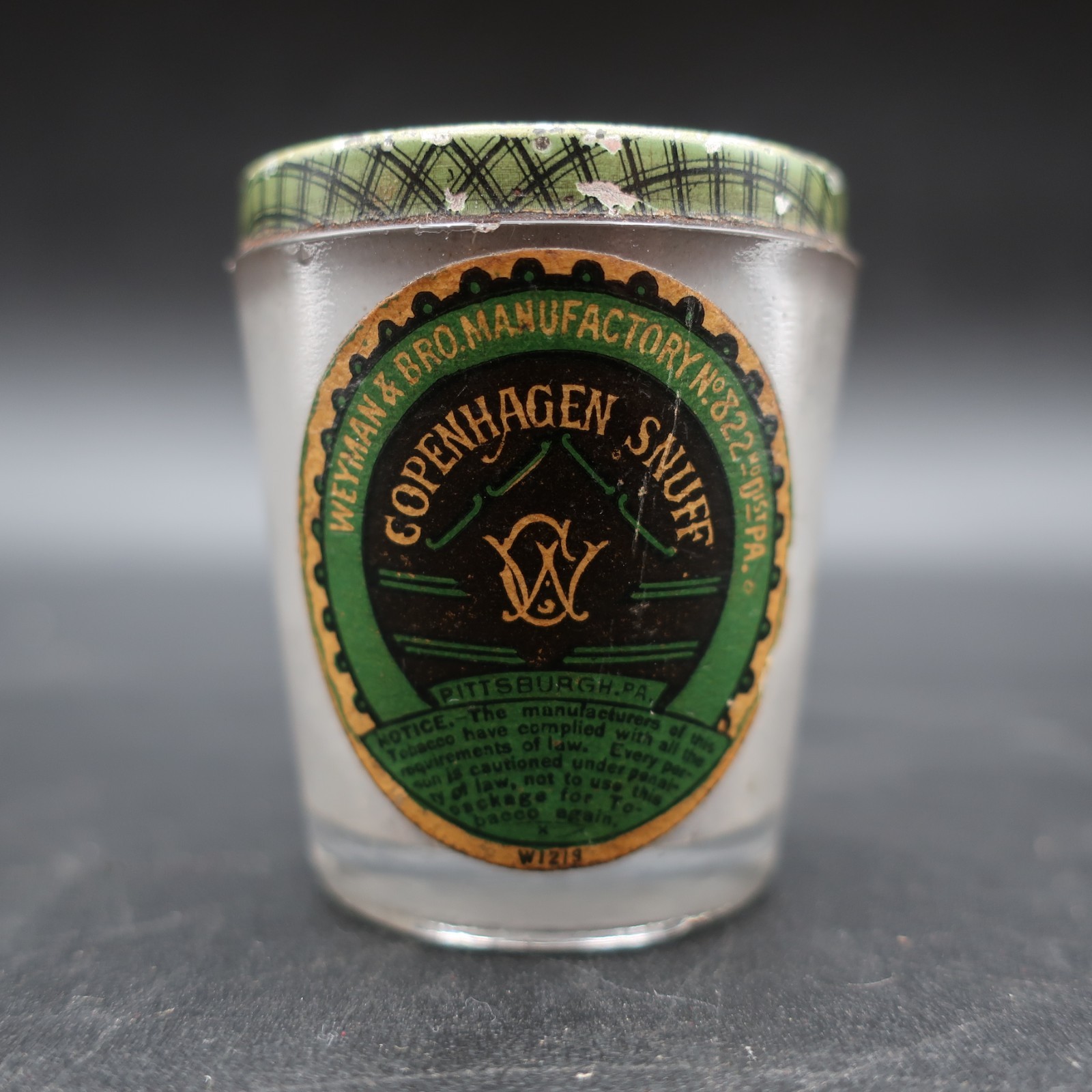 1800s TINY Copenhagen SAMPLE JAR Weyman Pittsburgh PA - MEGA RARE Antique
