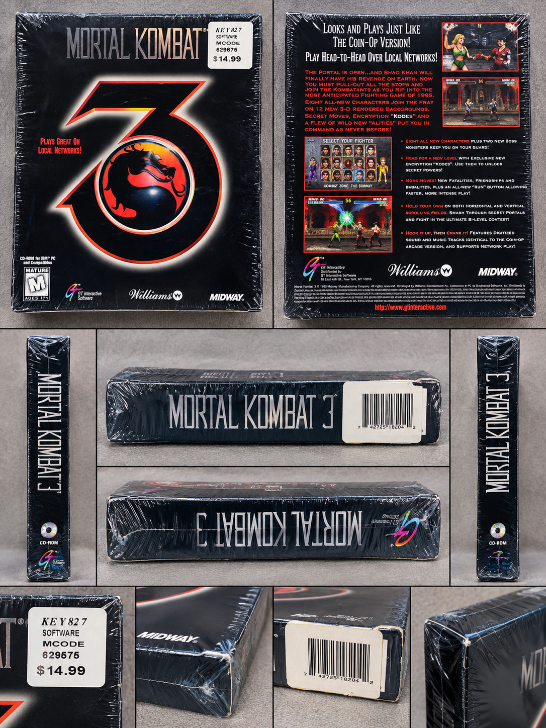 Rare Vintage MORTAL KOMBAT 3 Big Box PC Game 1995 Midway CD-ROM IBM PC 04-10262