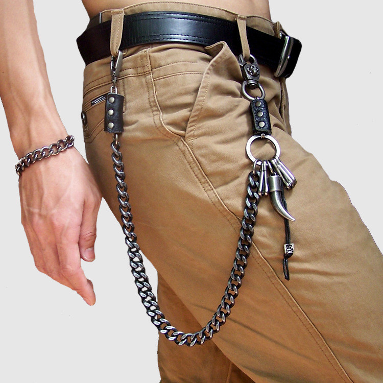 Vintage Long Strong Leash Biker Trucker Key Jean Heavy Wallet Chain Skull Bullet