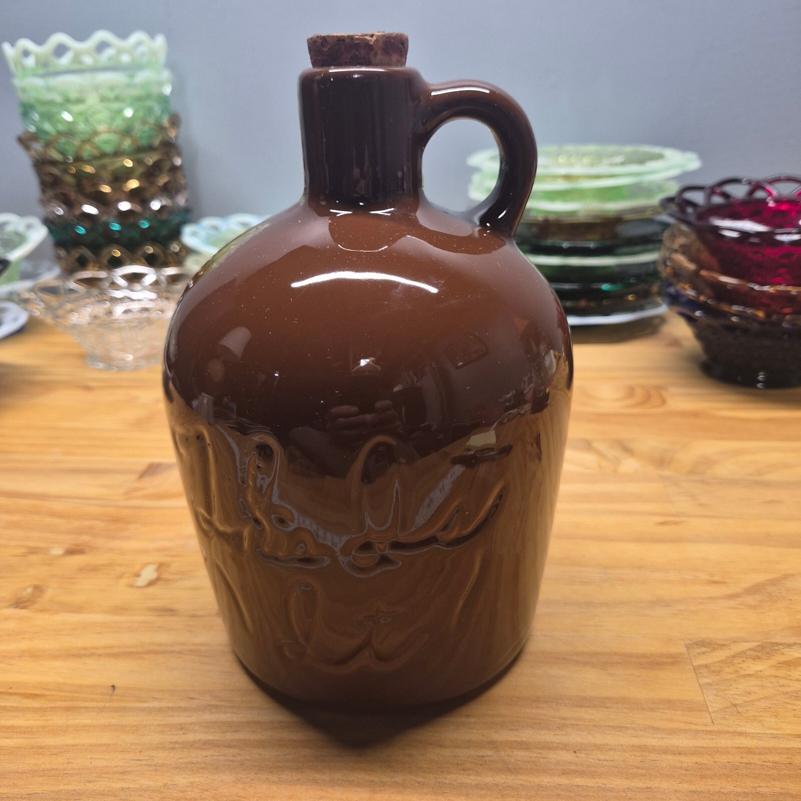 Vintage This Is It Brown Ceramic Whiskey Jug with Cork Stopper and Handle Vintage This Is It Brown Ceramic Whiskey Jug with Cork Stopper and Handle