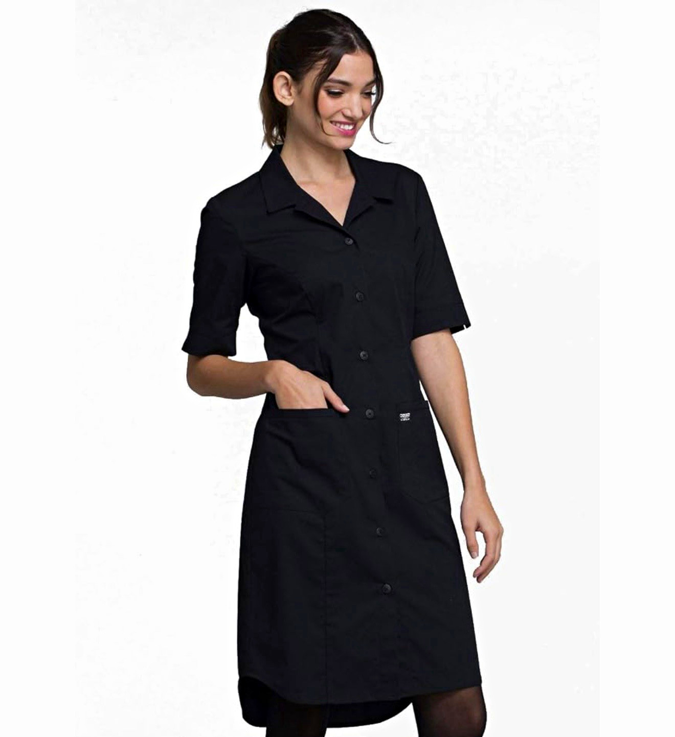 Cherokee Workwear WW500 Modern Classic Button Front Work Dress Black Women S Cherokee Workwear WW500 Modern Classic Button Front Work Dress Black Women S