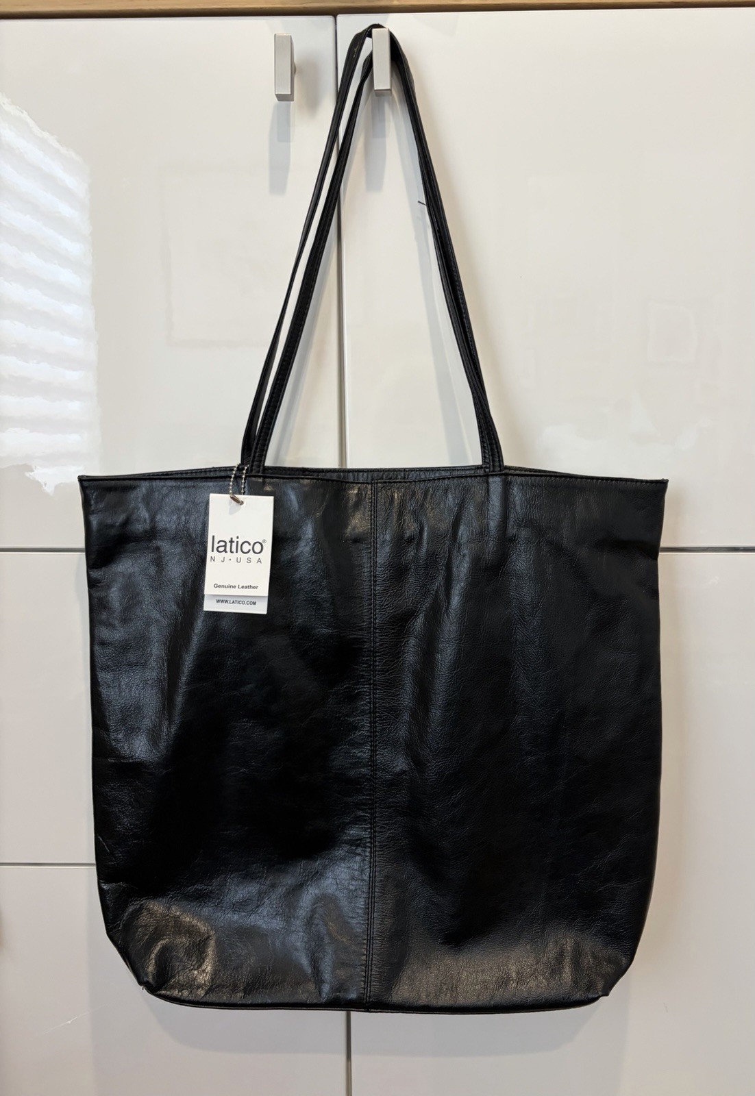 Latico Leather Tote Bag Black Large NWT Purse Zip Close Floral Fabric Lining NEW Latico Leather Tote Bag Black Large NWT Purse Zip Close Floral Fabric Lining NEW
