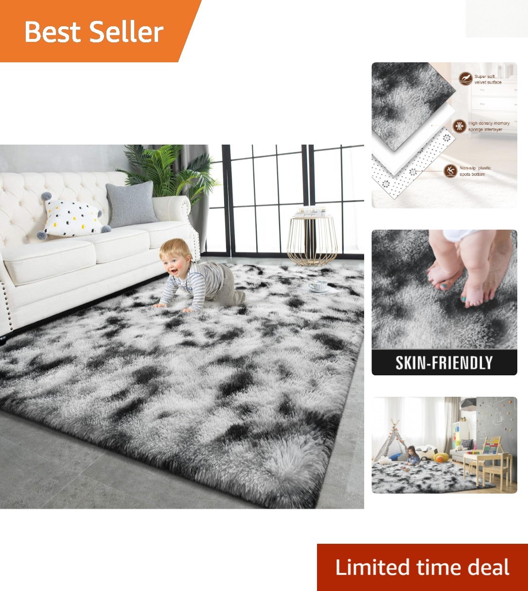 Plush 6x9 Indoor Shaggy Carpet - Ultra-Soft & Anti-Skid for Cozy Living