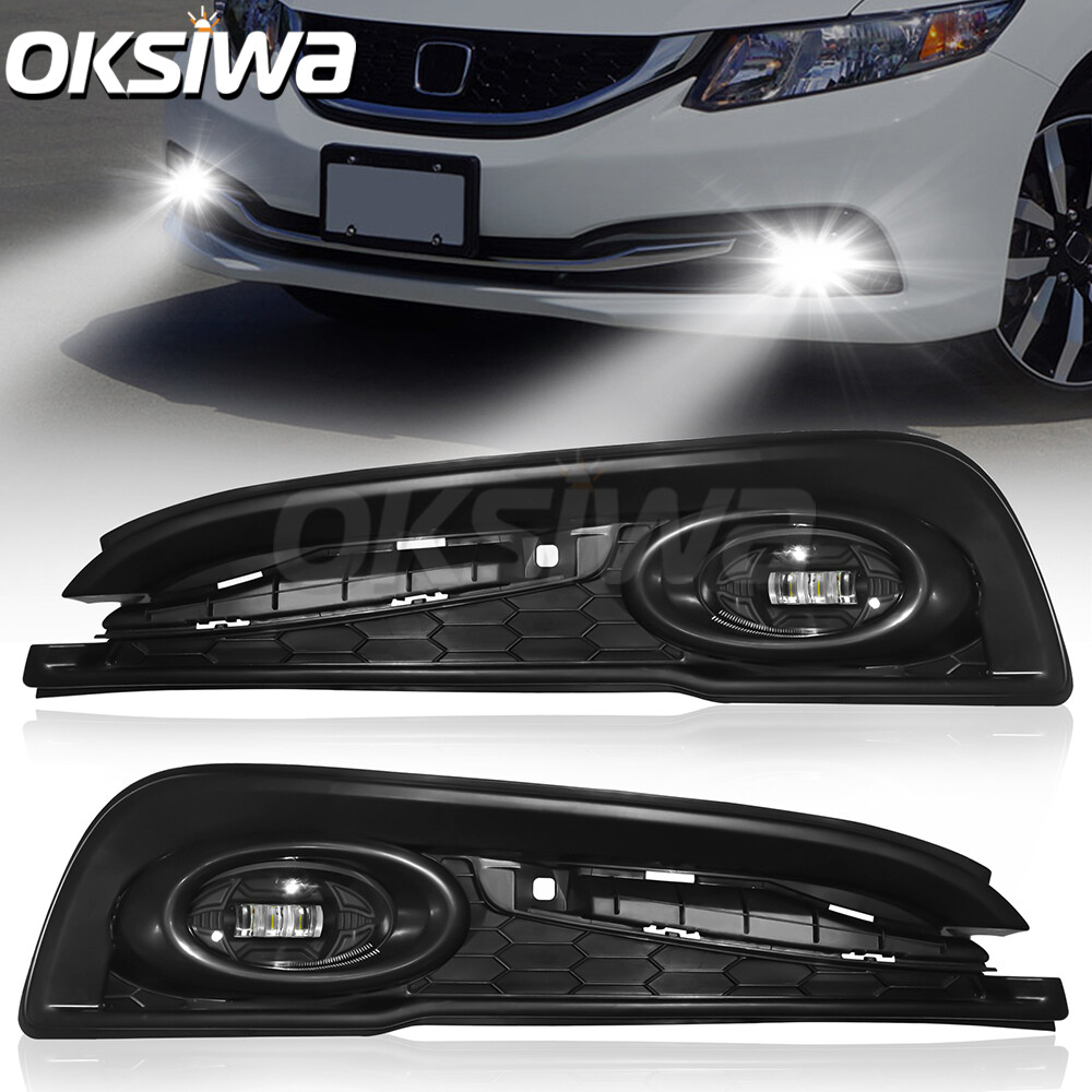 LED Fog Lights For 2013 2014 2015 Honda Civic 4Door Sedan Clear Lens Bumper Lamp