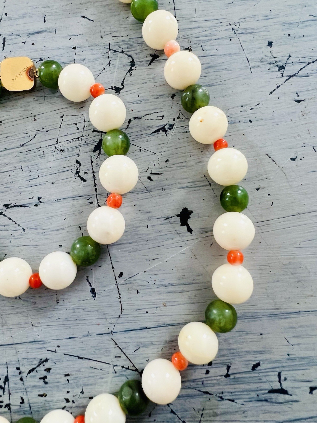 Beautiful Vintage Serpentine Necklace w/ 12K Gold Marked Clasp + Bracelet Set Beautiful Vintage Serpentine Necklace w/ 12K Gold Marked Clasp + Bracelet Set