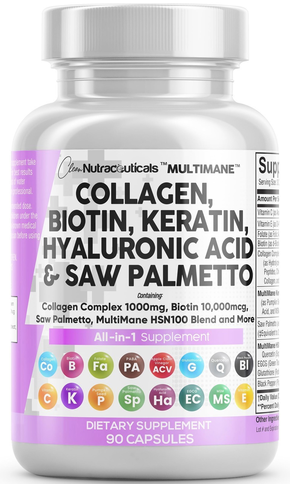 Clean Nutraceuticals Collagen Pills 1000mg Biotin 10000mcg Keratin Vitamins 90Ct Clean Nutraceuticals Collagen Pills 1000mg Biotin 10000mcg Keratin Vitamins 90Ct