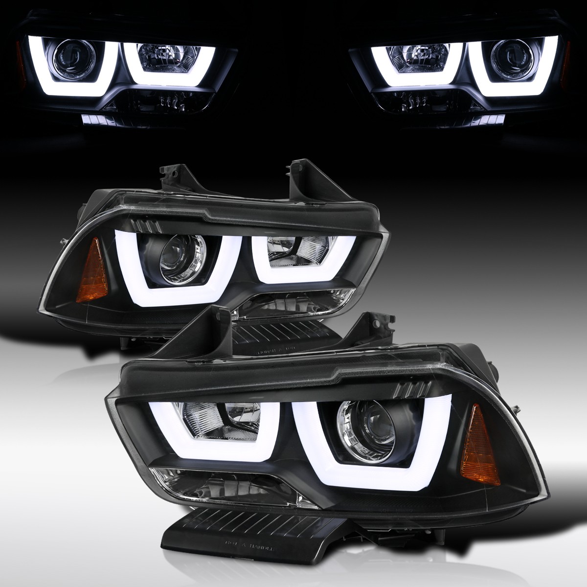 Fits 2011-2014 Dodge Charger Black LED Tube Projector Headlights Headlamps 11-14