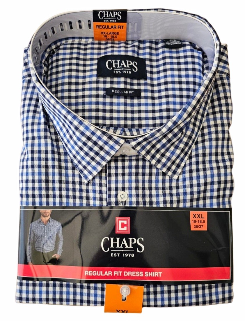 Chaps Men\'s Regular Fit Button Down Dress Shirt 18-18.5 x 36/37 Blue XXL / 2XL