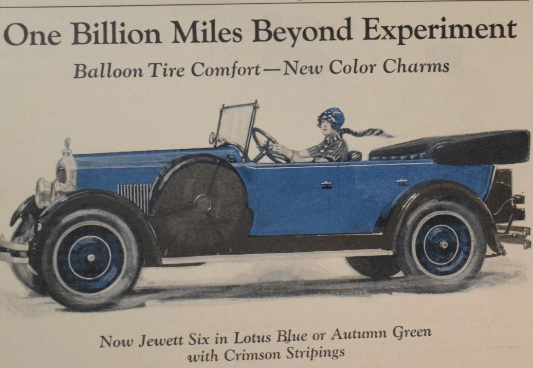JEWETT SIX DISPLAY SIGN 1922 - 1926 VINTAGE MAGAZINE AD CUT SHEET LOTUS BLUE CAR