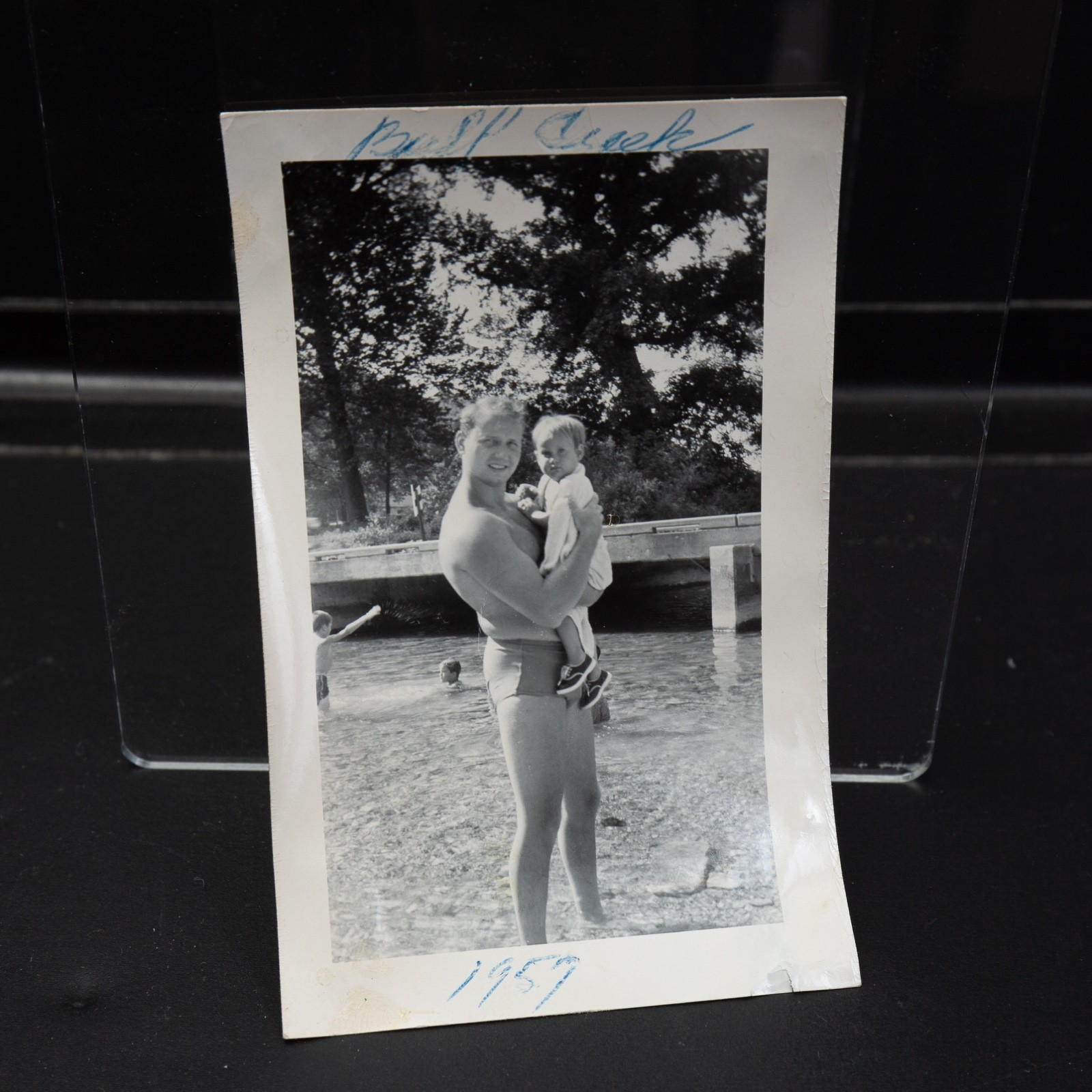 Vtg 1957 Photo Handsome Man Shirtless Wearing Trunks Swimming Bull Creek MO