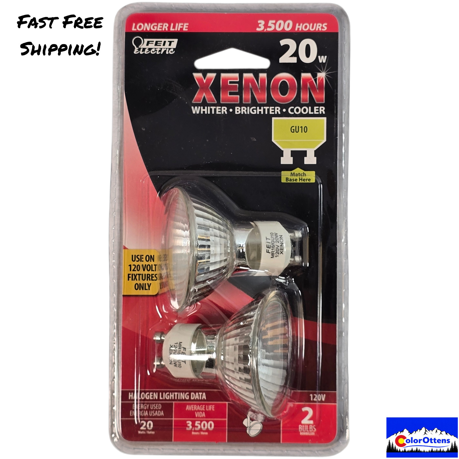 Feit Electric BPXN20MR16 GU10 MR16 Xenon 20W Flood Reflector Bulbs 2-Pack Sealed