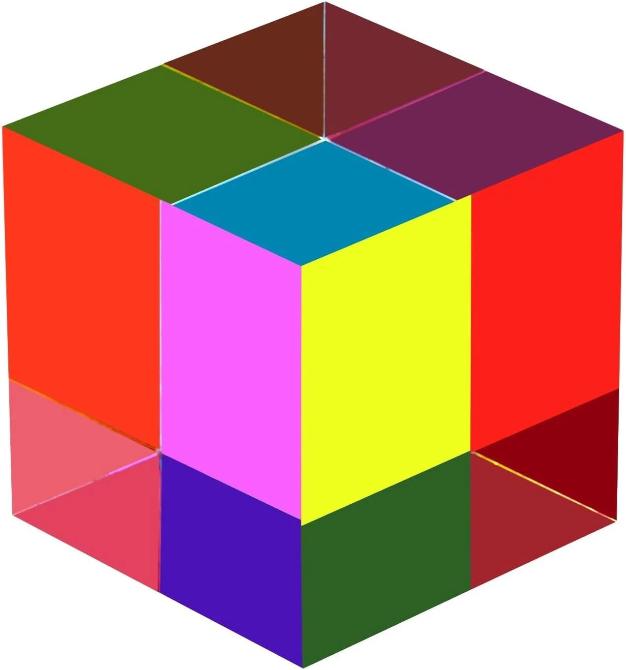 CMY Mixing Color Cube, 50Mm (2 Inch) Colorful Acrylic Prism for Desktop Decorati