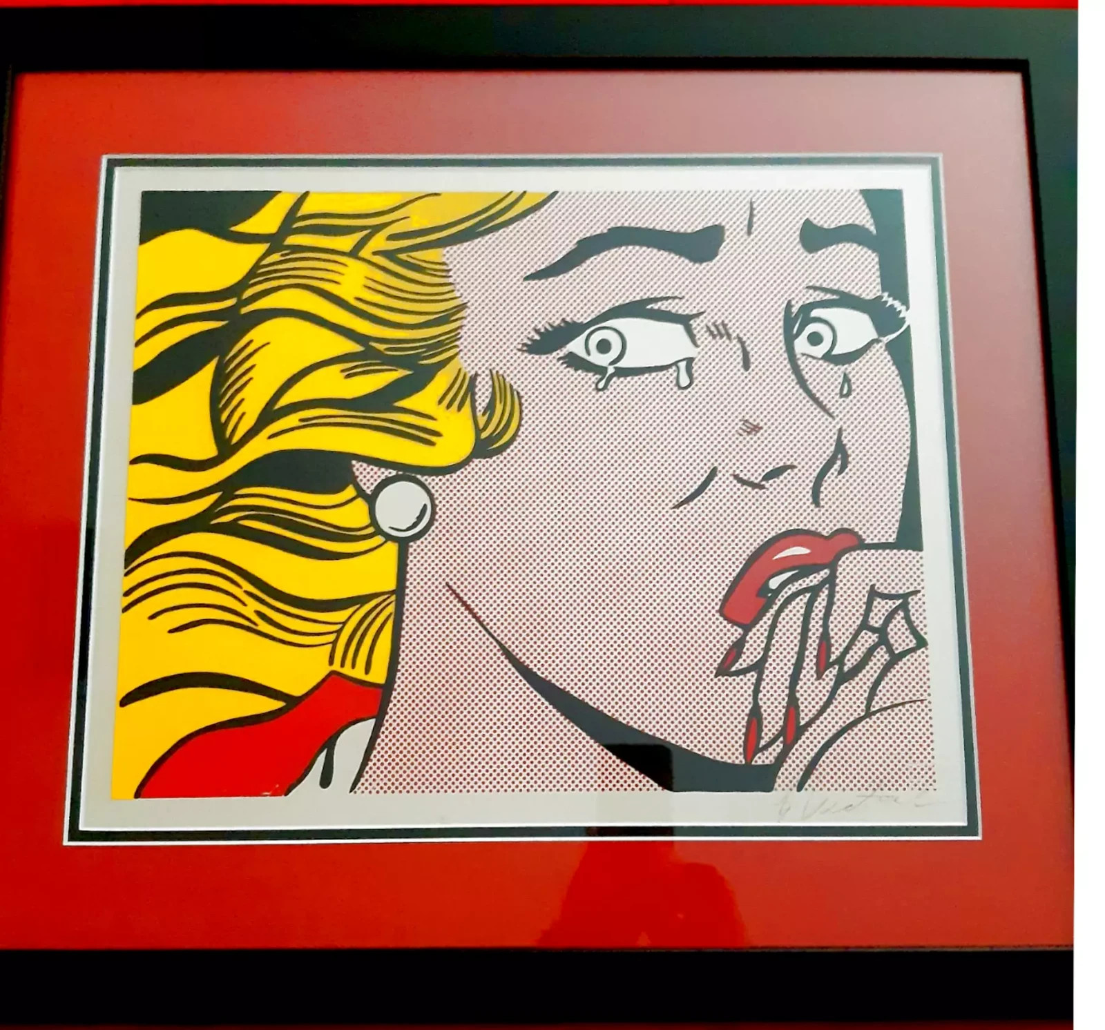 Roy Lichtenstein\'s Crying Girl Lithograph, beautifully framed and SIGNED