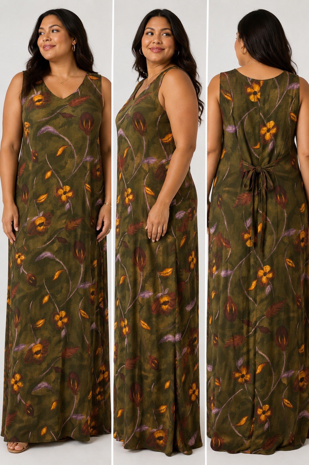Vintage AGB Byer California Maxi Dress 2X Olive Green Floral Rayon Boho NWT