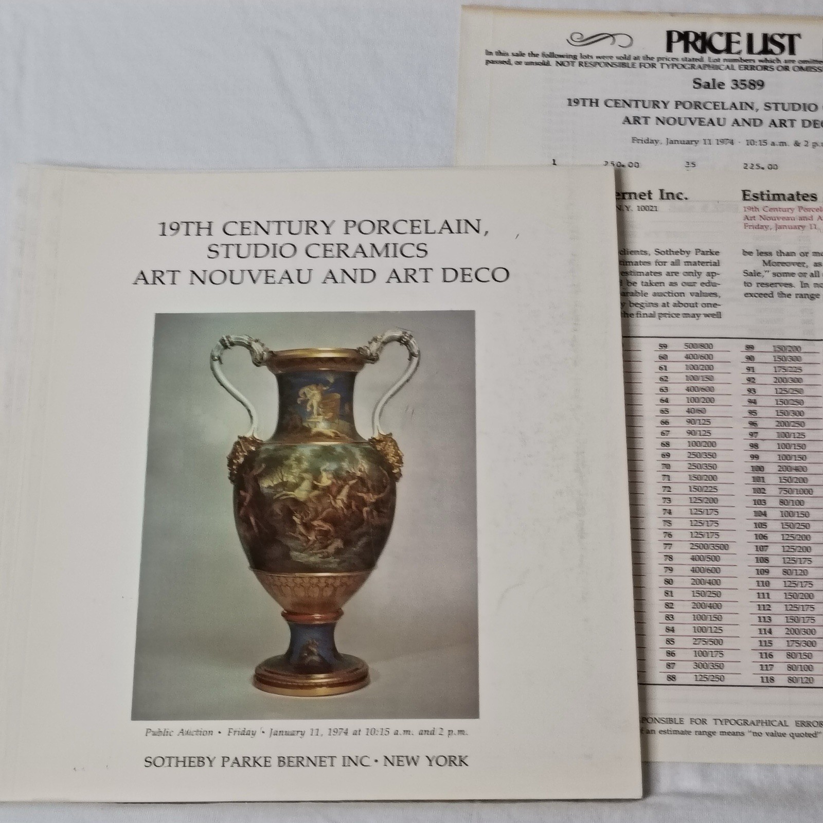 Sotheby Parke Bernet 1974 Art Nouveau Art Deco Porcelain Auction Catalog