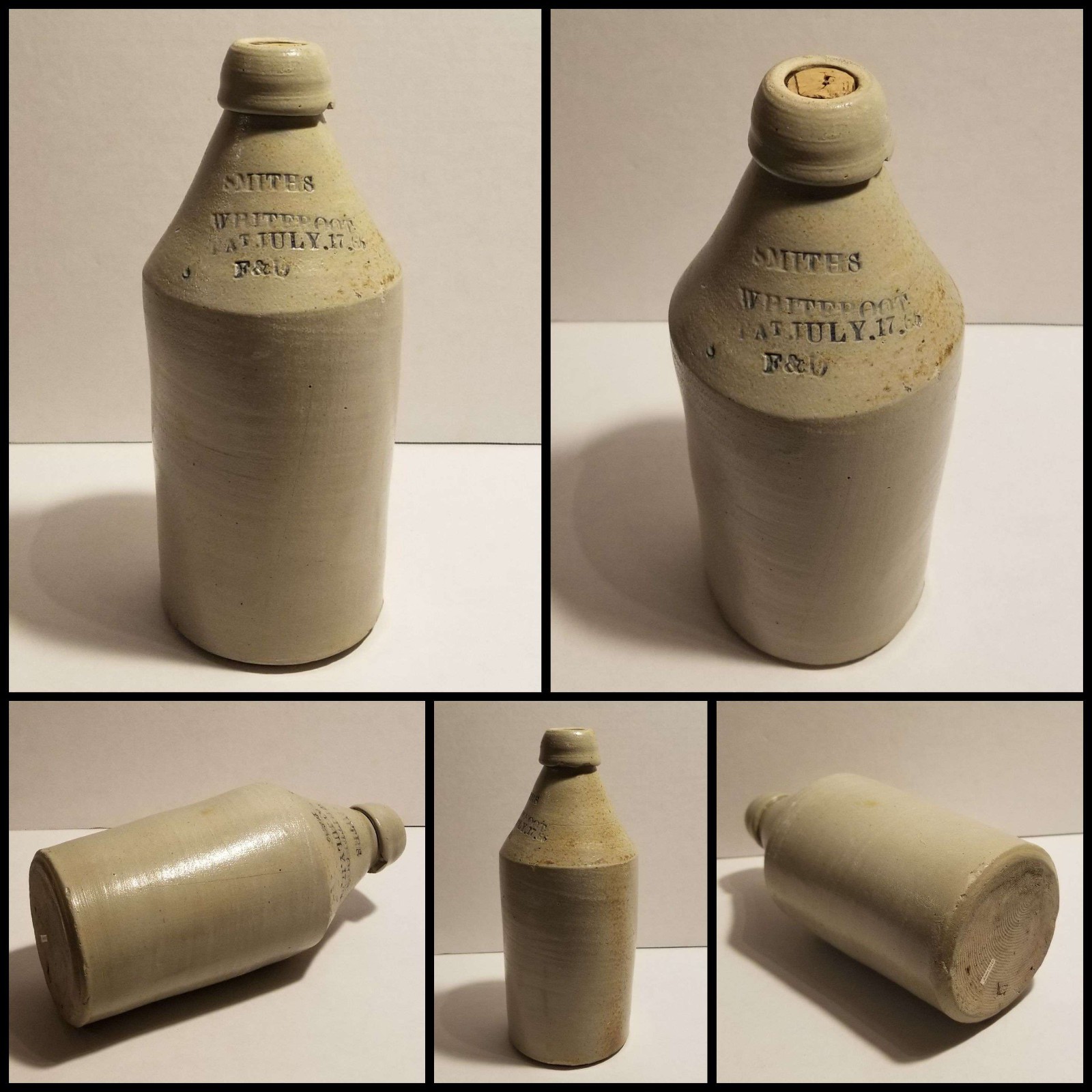 Antique 1866 Smith’s Whiteroot Stoneware Bottle w/Cork July 17 1866 Patent