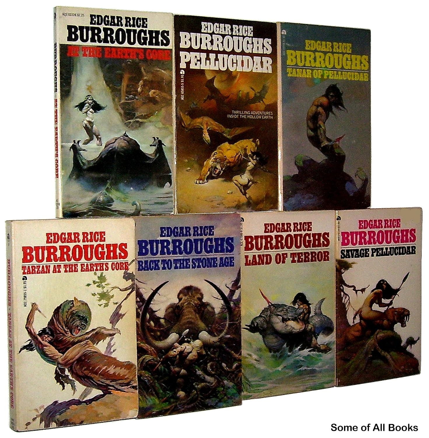 Complete Set of 7 Paperback Pellucidar Series by Edgar Rice Burroughs