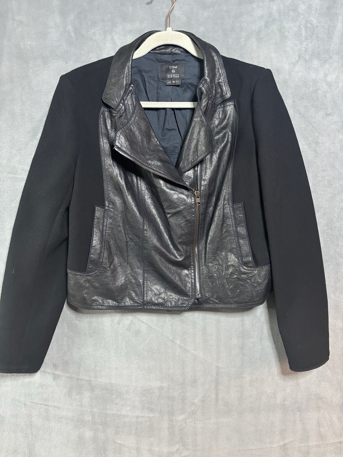 O 2nd Barneys New York Black Leather Collared Long Sleeve Biker Jacket Size 10 O 2nd Barneys New York Black Leather Collared Long Sleeve Biker Jacket Size 10