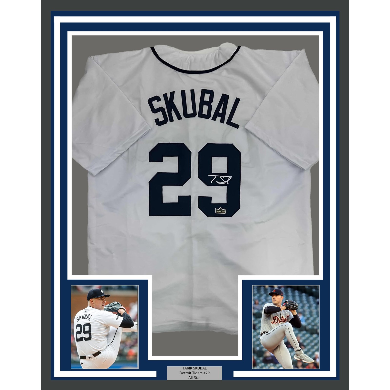Framed Facsimile Autographed Tarik Skubal 35x39 Detroit White Jersey