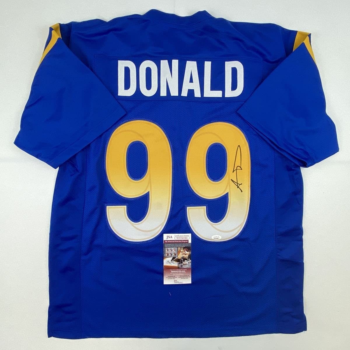 Autographed/Signed Aaron Donald Los Angeles LA Royal Blue Jersey JSA COA Autographed/Signed Aaron Donald Los Angeles LA Royal Blue Jersey JSA COA