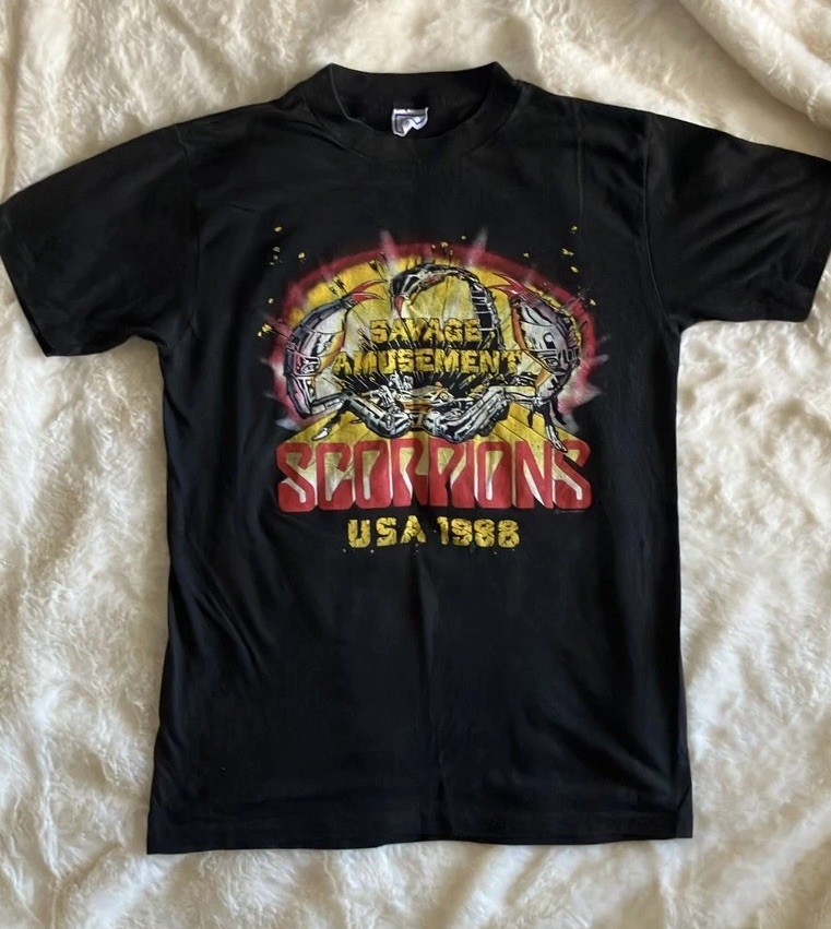 Scorpions Savage Amusement 1988 USA Tour Band Tee Black Scorpions Savage Amusement 1988 USA Tour Band Tee Black