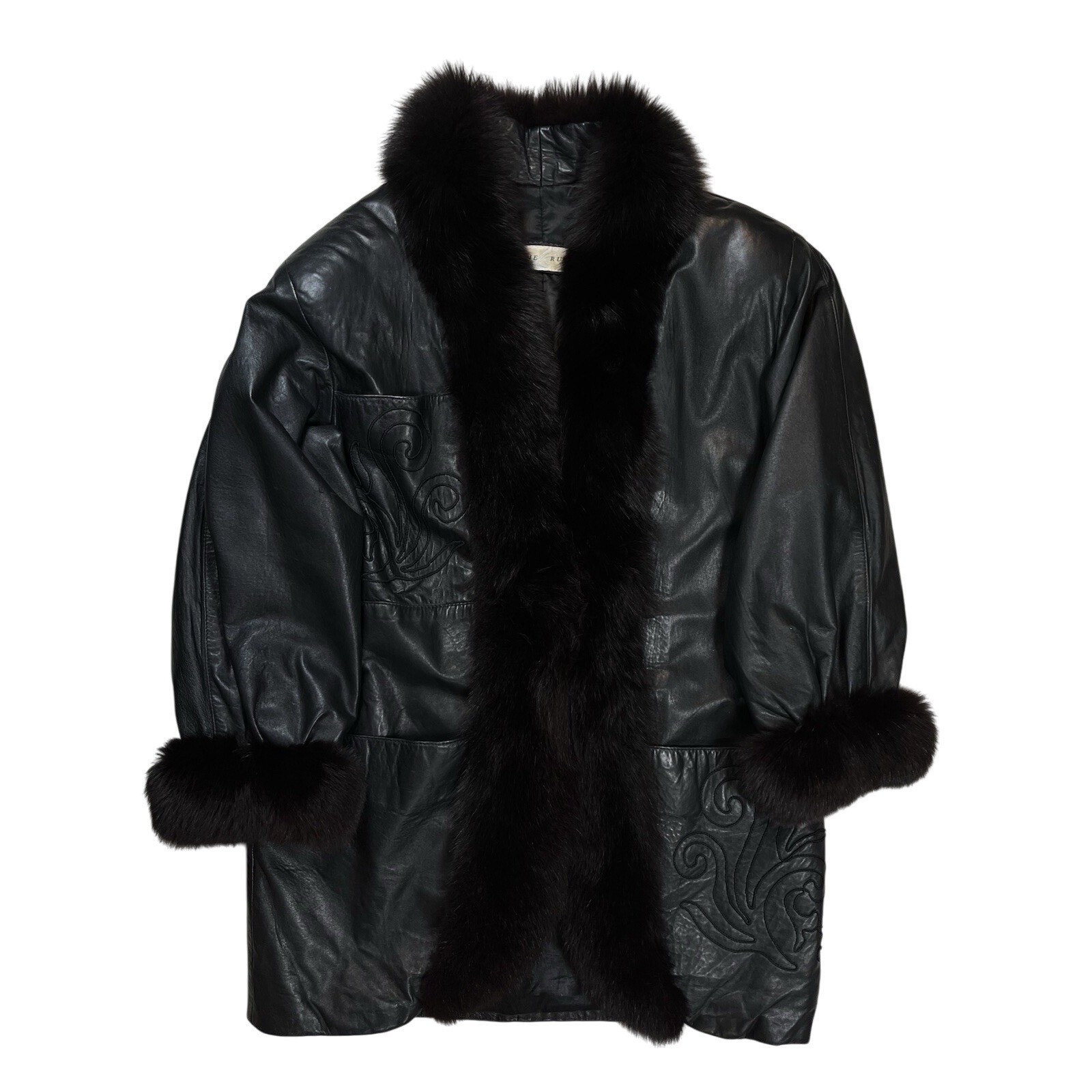 Vintage Lillie Rubin Black Leather Jacket Sz Large Fur Collar Cuffs Embroidered Vintage Lillie Rubin Black Leather Jacket Sz Large Fur Collar Cuffs Embroidered