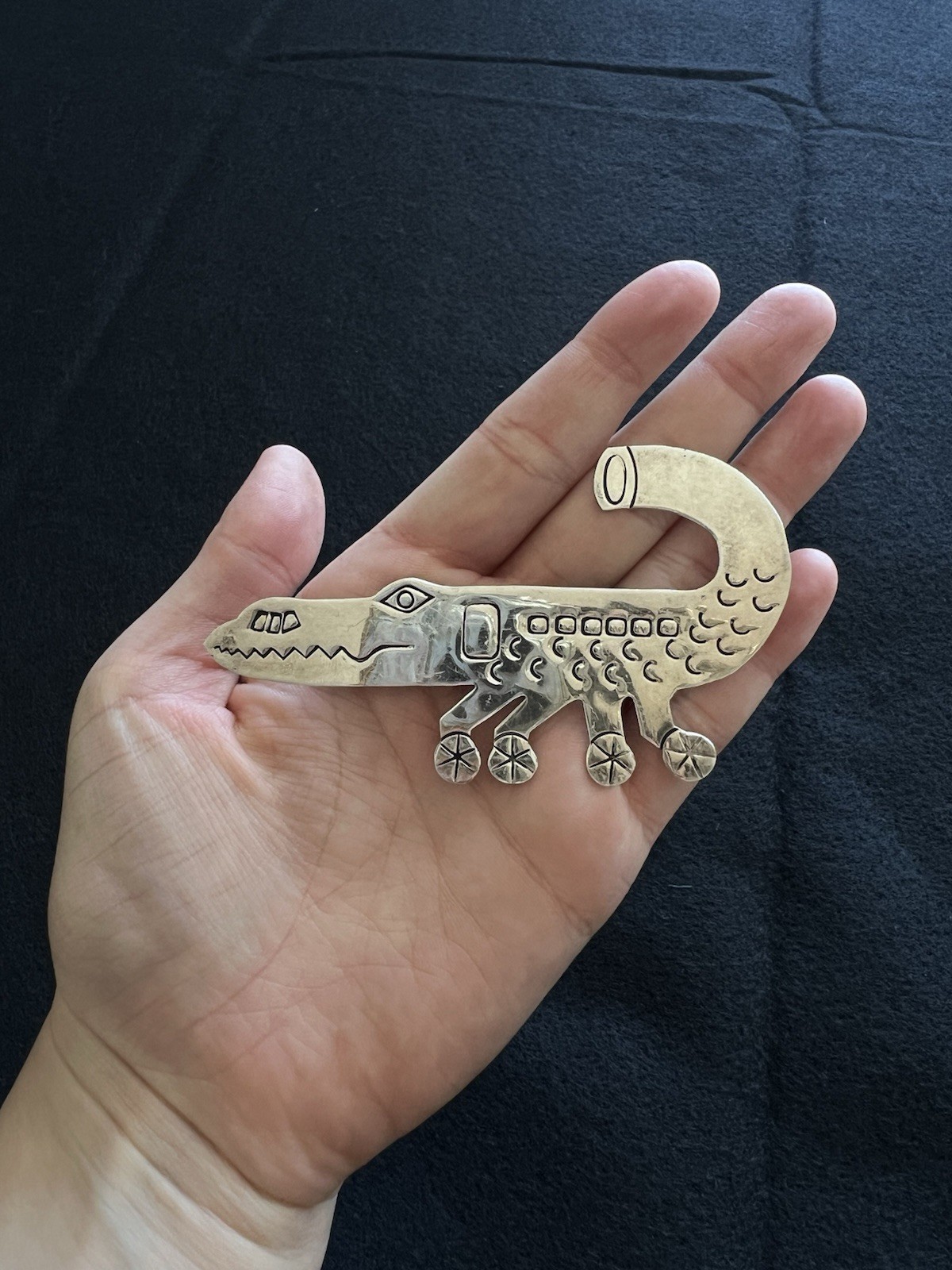 Vintage Taxco Mexico Sterling Silver GM13 Crocodile Airplane Brooch Pin