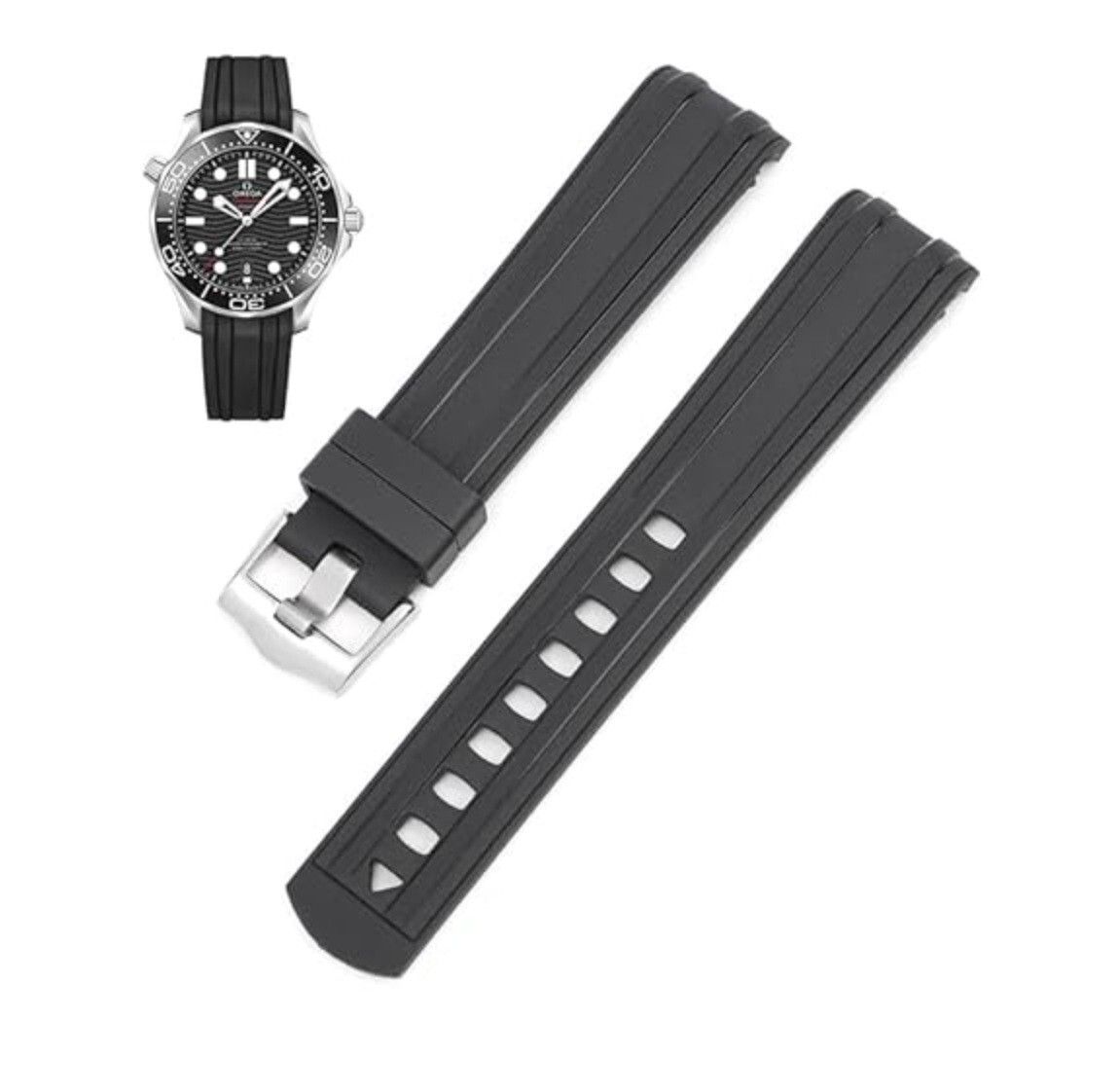 20mm Curved Rubber Strap for Omega Seamaster 300 42mm Pro Diver Blue or Black 20mm Curved Rubber Strap for Omega Seamaster 300 42mm Pro Diver Blue or Black