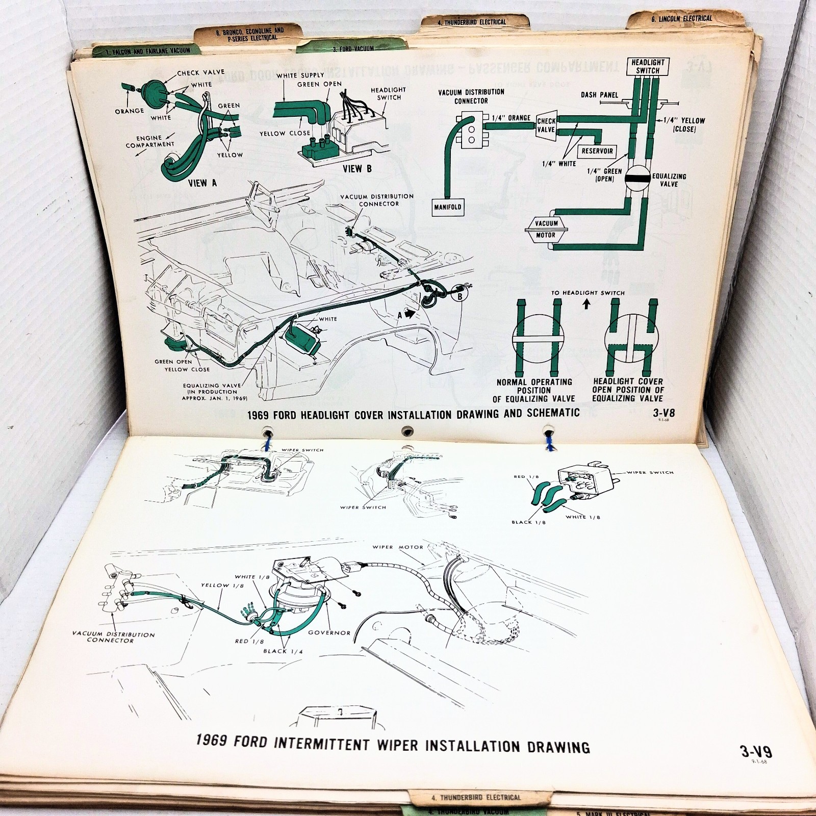 1969 Ford Falcon Tbird Fairlane Wiring & Vacuum Diagram Schematics Original
