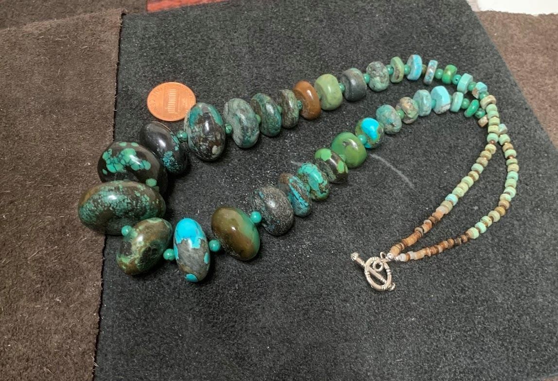 Gorgeous old looking turquoise abacus shape bead necklace/20\