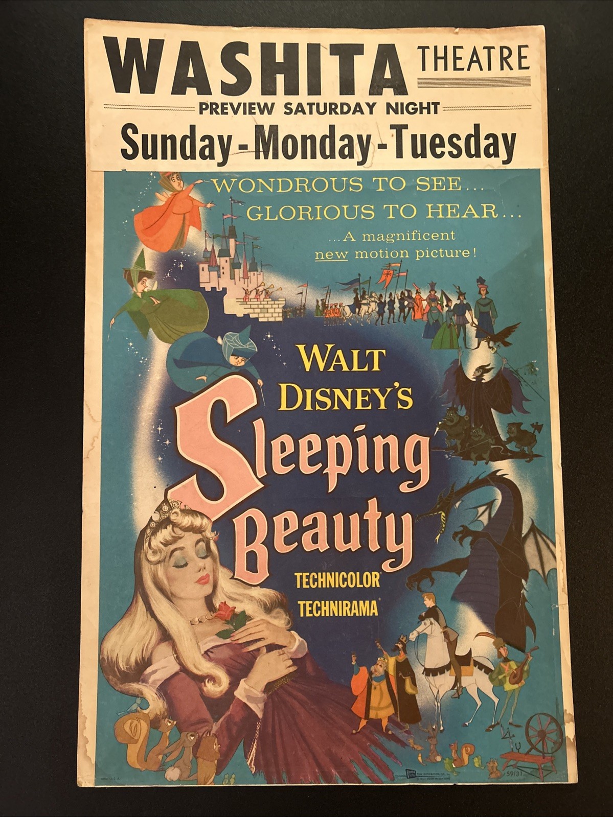 Original 1959 Walt Disney Sleeping Beauty Window Card Poster 14x22 Theatre Snipe Original 1959 Walt Disney Sleeping Beauty Window Card Poster 14x22 Theatre Snipe